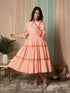 AAHELI RADIANT MEADOWS PEACH COTTON KANTHA TIERED DRESS AAHELI RADIANT MEADOWS PEACH COTTON KANTHA TIERED DRESS